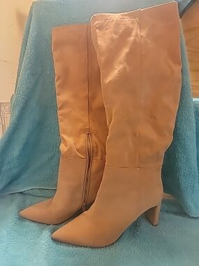 Melrose and Market Tall Pointed-Toe Over-the-Knee Boots in Tan